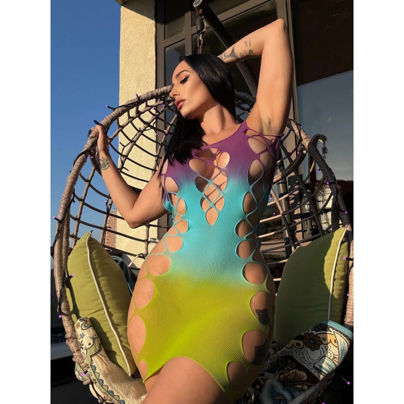 Силует міні-сукні Leg Avenue Seamless Ombre Faux Lace Up, Ocean