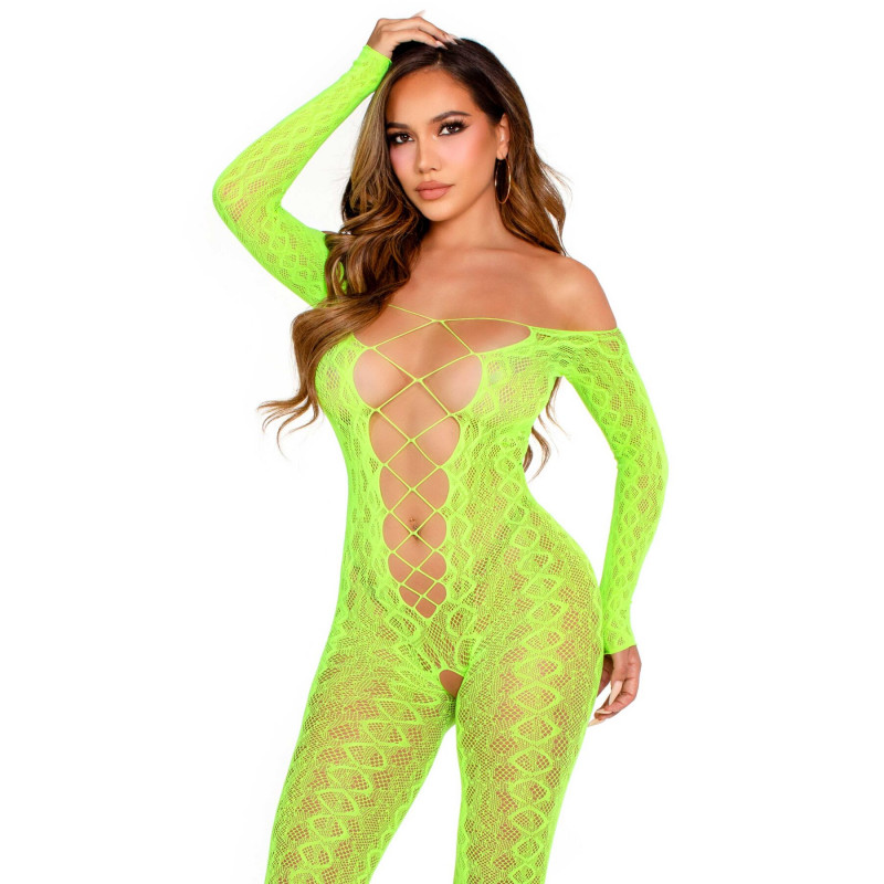 Текстура бодістокінгу Leg Avenue Crotchless Footless Neon Green - гладка, щільна, приємна на дотик