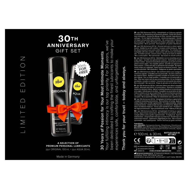 Відкрита упаковка набору лубрикантів Pjur 30th Anniversary Gift Set