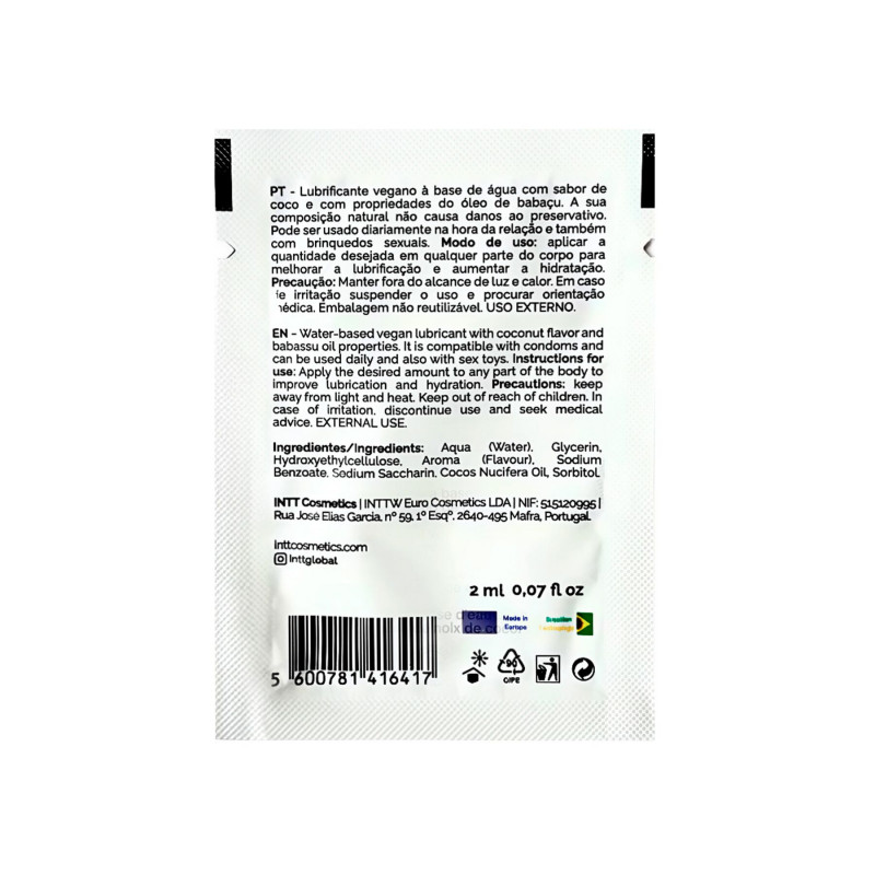 Пробник лубриканта Intt Coconut кокосовий водний 2 мл, вид збоку на флакон