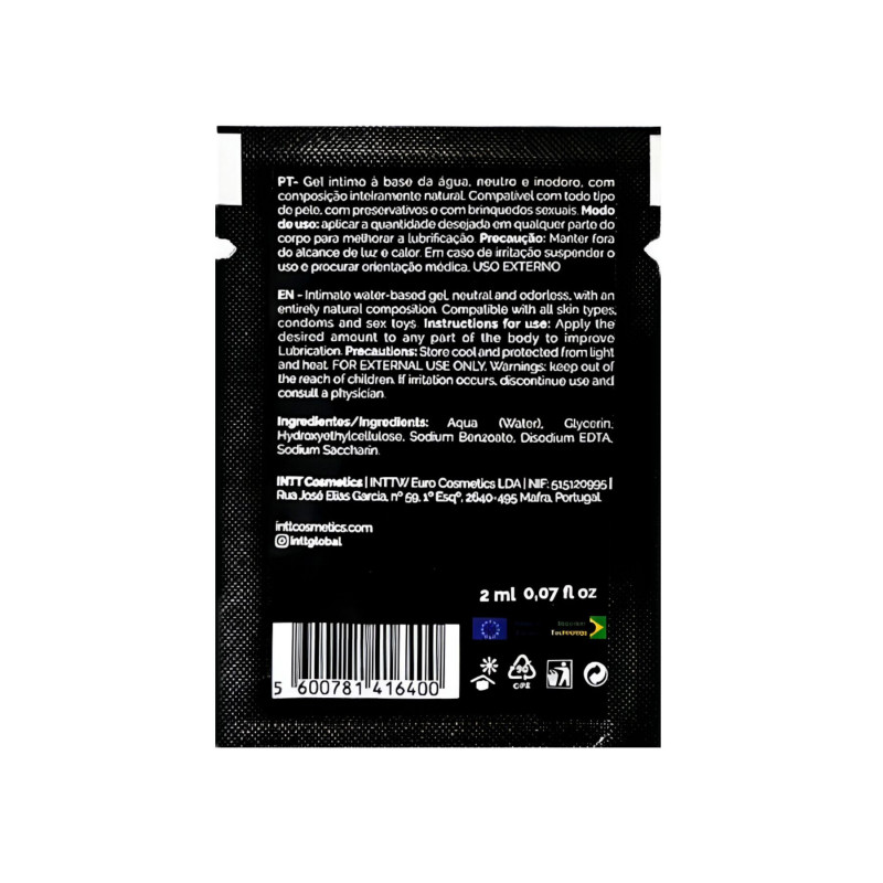 Вигляд збоку на пробник лубриканта Intt My Lube Natural, демонструє дрібну кількість продукту