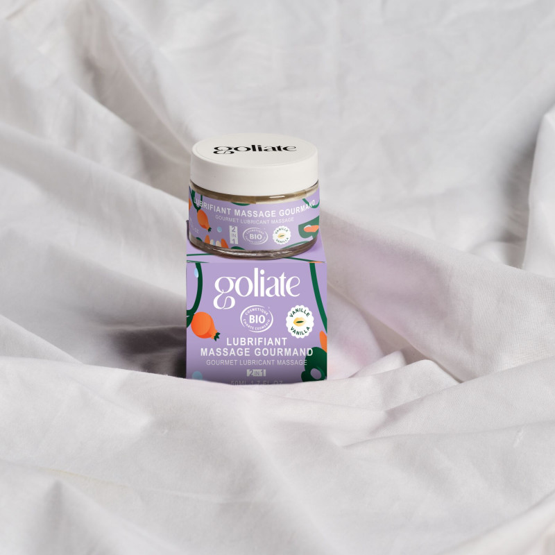Флакон масажної олії-лубриканту Goliate Couple Gourmand Vanille 50 мл: вид збоку, демонструє елегантний дизайн