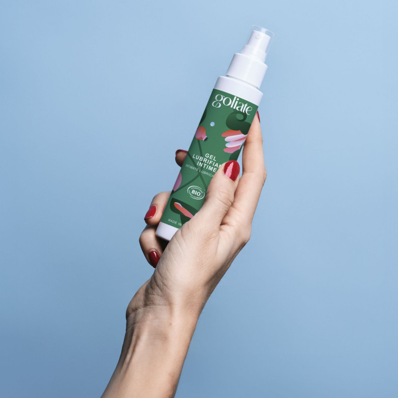 Загальний вигляд пляшки гель-лубриканту Goliate Gel Lubrifiant Intime 100 мл з різних ракурсів