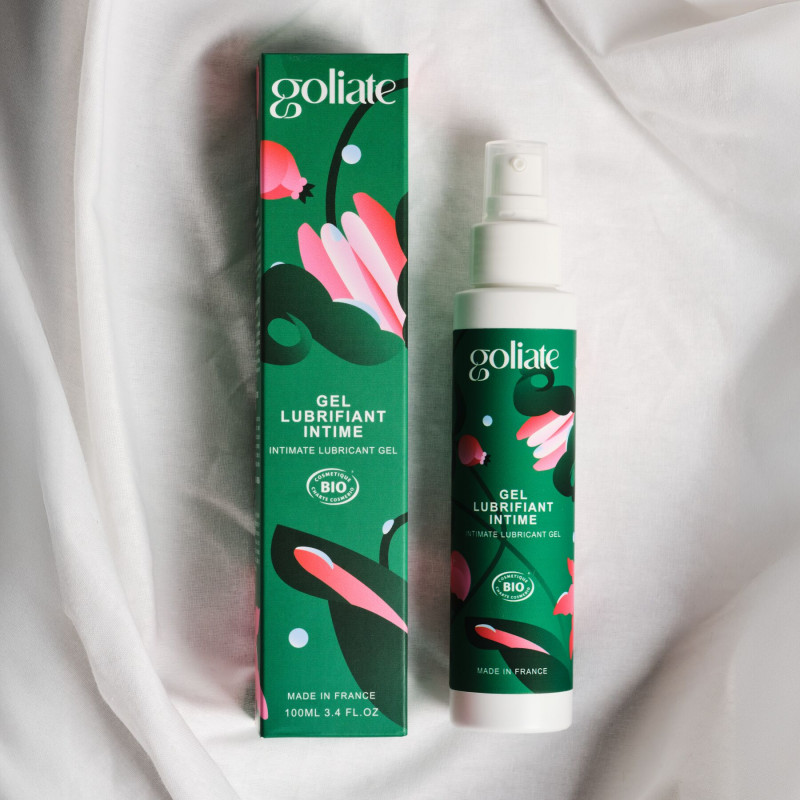 Упаковка гель-лубриканту Goliate Gel Lubrifiant Intime 100 мл, показує еко-дизайн