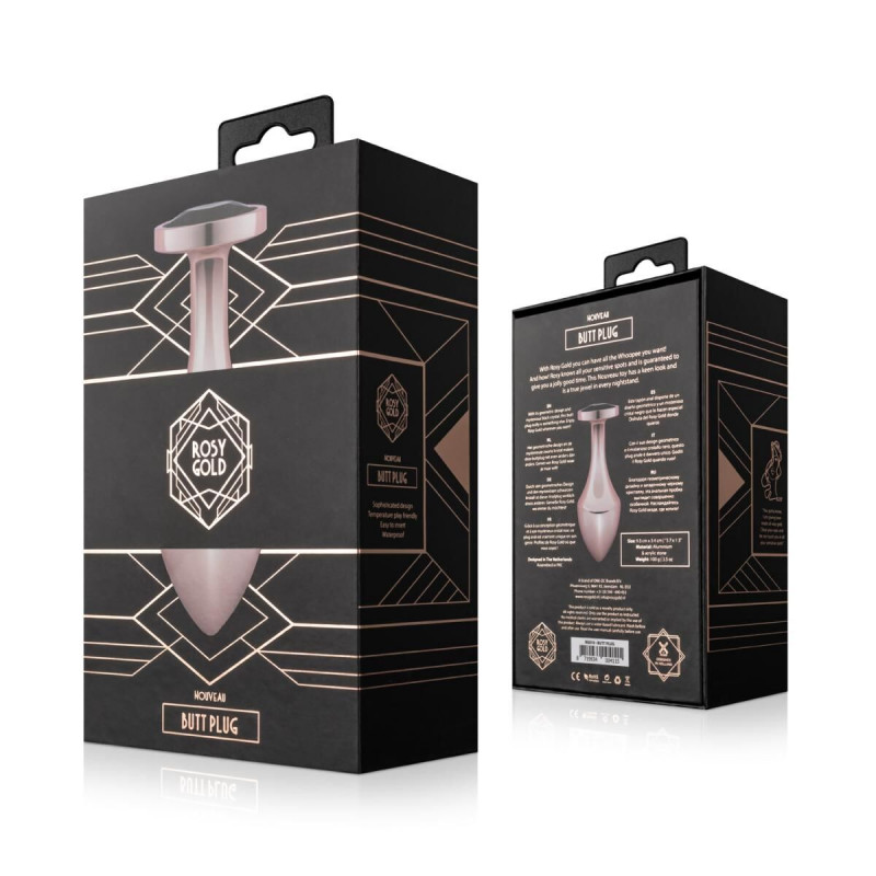 Анальна пробка Rosy Gold Nouveau Butt Plug - загальний вигляд з флакончиком змазки