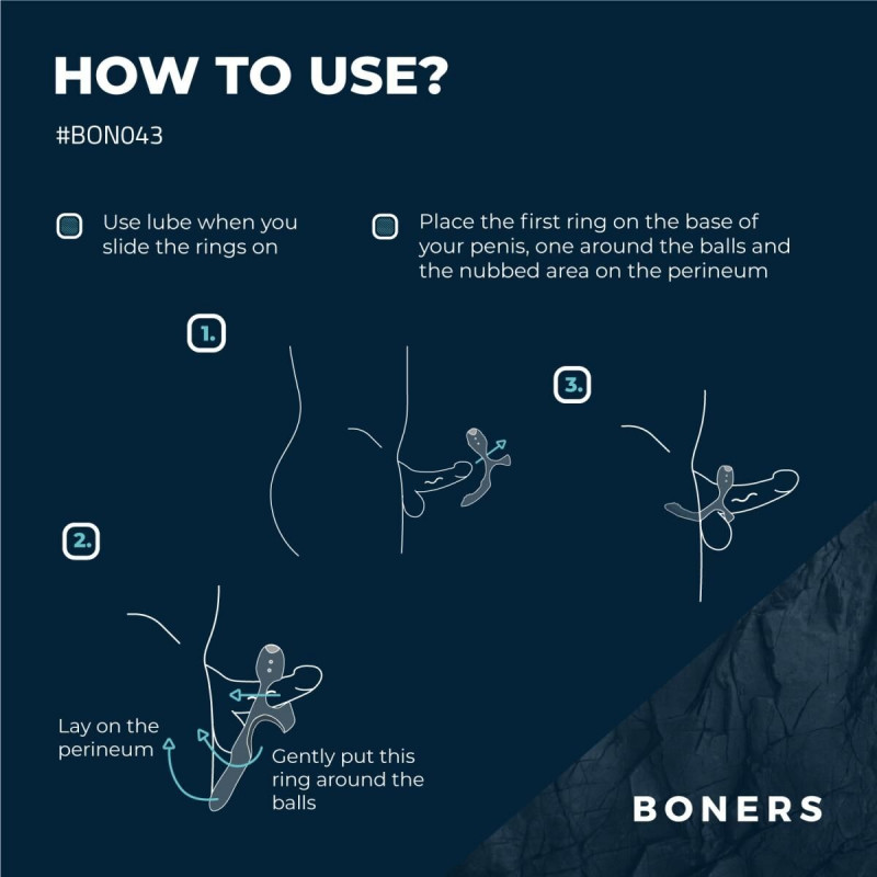 Ерекційне кільце Boners Triple Cockring - вигляд з різних ракурсів, демонстрація форми