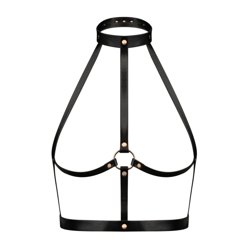 Портупея Rosy Gold Body Harness Black – вигляд збоку, що демонструє деталі конструкції та м'якість чорної еко-шкіри.