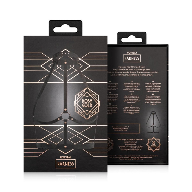 Портупея Rosy Gold Body Harness Black – приклад стилізації, як носити аксесуар з одягом для створення модних образів.