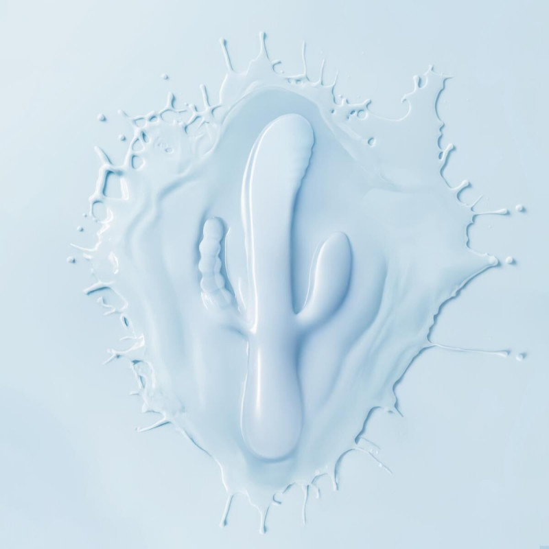 Вібратор-кролик Good Vibes Only SAGE блакитного кольору, демонстрація його розмірів