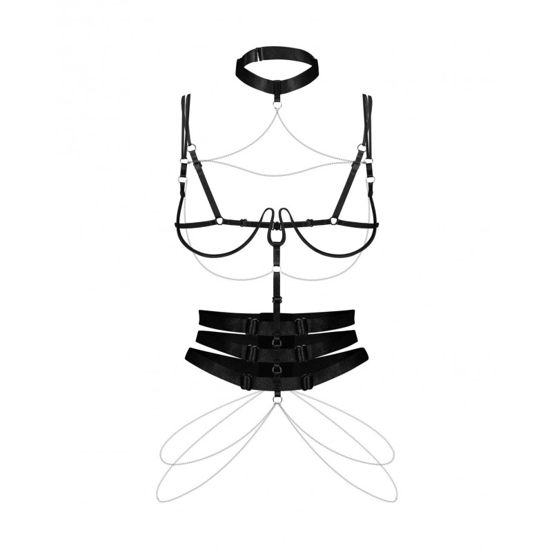 Портупея Obsessive Premisis Black harness S/M/L, вид збоку – демонстрація конструкції та деталей