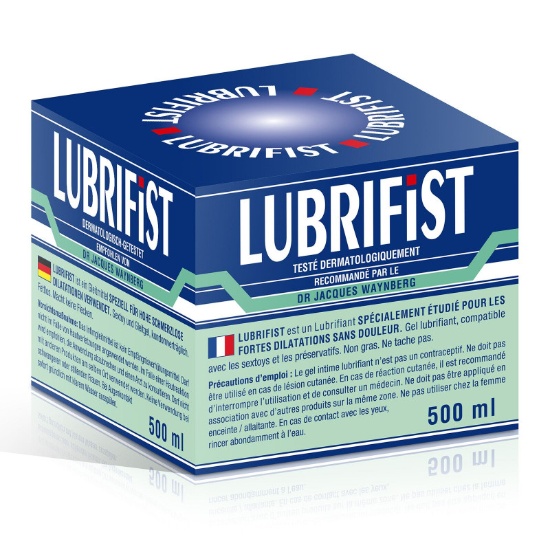 Упаковка густої змазки Lubrix LUBRIFIST для фістингу та анального сексу - вид збоку, деталі дизайну флакона