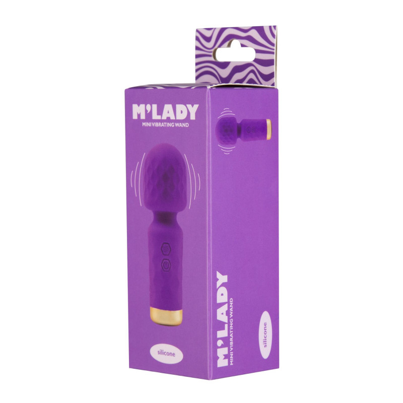 Деталі вібромасажера BMS M'Lady Mini Wand Purple – кнопки керування, силіконове покриття
