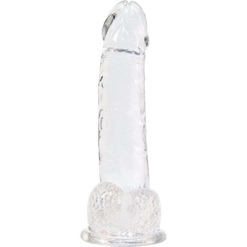 Детальний вигляд прозорого фалоімітатора ADDICTION Clear Dildo with Balls 8″, текстура матеріалу