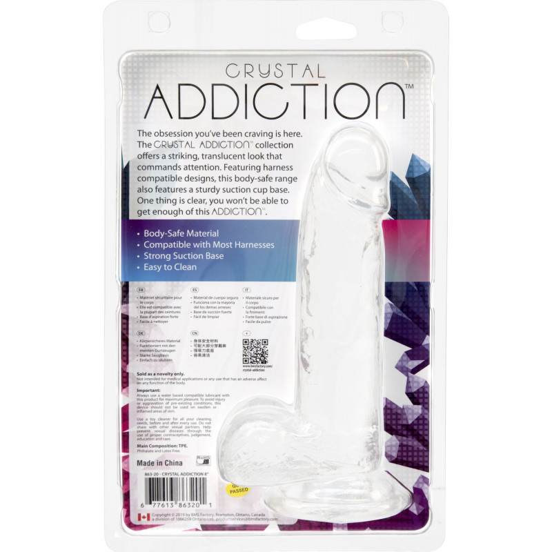 Комплектність прозорого фалоімітатора ADDICTION Clear Dildo with Balls 8″, всі елементи