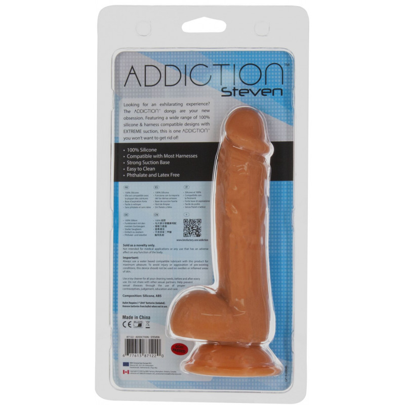 Упаковка фалоімітатора ADDICTION Steven 7.5 Silicone Dong Caramel