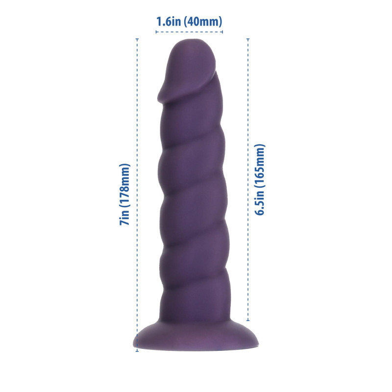 Фалоімітатор ADDICTION Fantasy Unicorn Dildo 7” Purple - вигляд збоку, демонстрація вигину