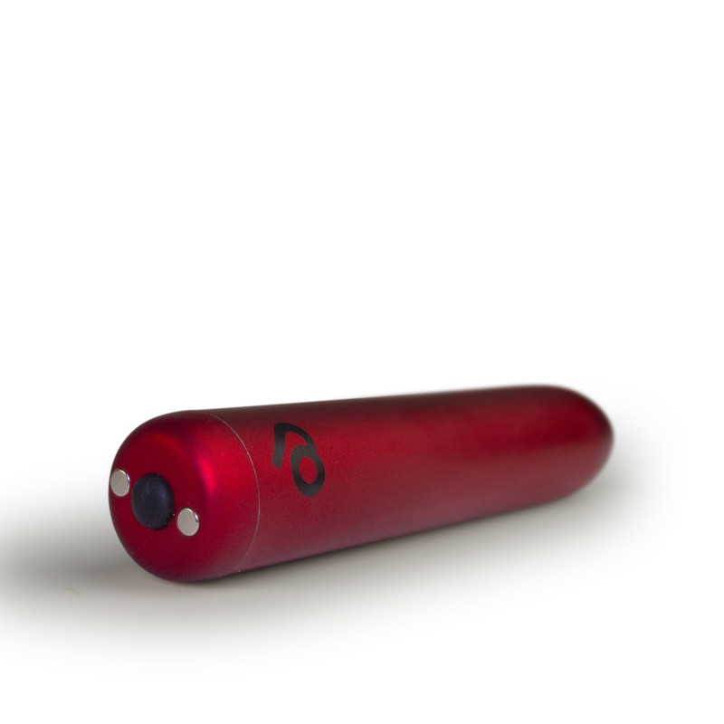 Віброкуля Rocks Off Bullet Poppy Red збоку, що демонструє її ергономічну форму.