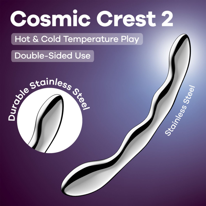 Металевий дилдо Satisfyer Cosmic Crest 2 - демонстрація форми та розмірів