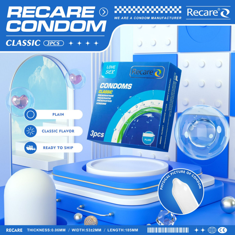 Детальний вид презервативів Recare Classic Condoms 3 шт
