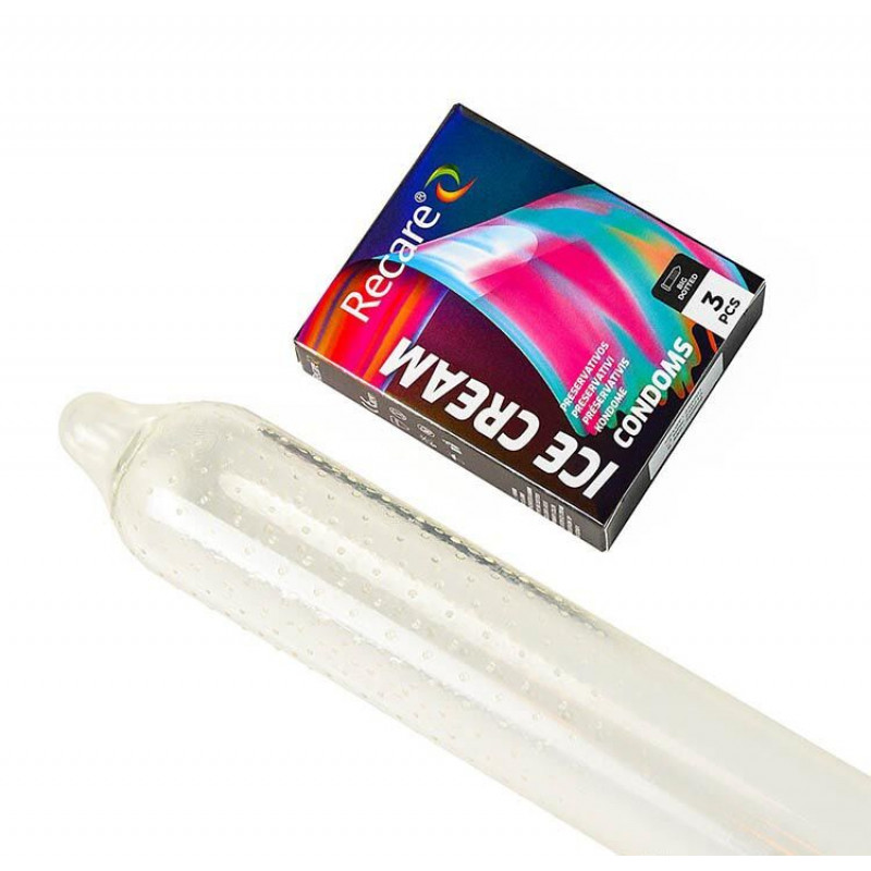 Презервативи Recare Holographic Ice Cream Big Dotted в розгорнутому вигляді, аромат морозива