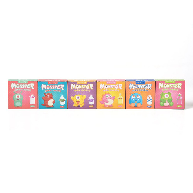 Recare Pink Monster Spike Condom - рожевий презерватив, близький план вусиків