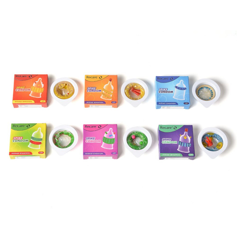 Recare Spike Condom Blue - розгорнутий вигляд, що демонструє розмір