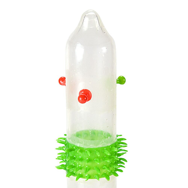 Вигляд збоку на рожеву насадку Recare Spike Condom, демонструє рельєфні шипи