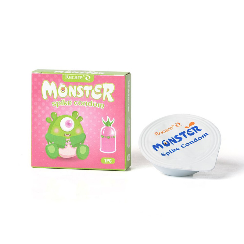 Recare Green Monster Spike Condom, вид збоку, демонстрація форми