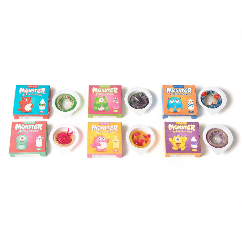 Насадка Recare Yellow Monster Spike Condom у розгорнутому вигляді, видно всю поверхню