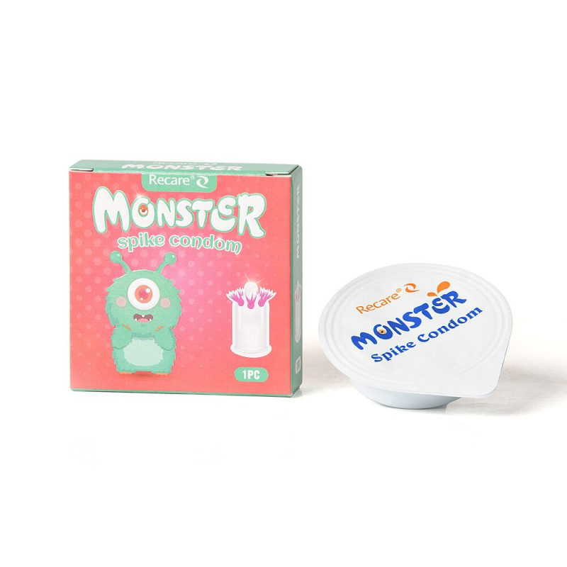 Упаковка презервативів Recare Turquoise Monster Spike Condom – привабливий дизайн та інформація про продукт
