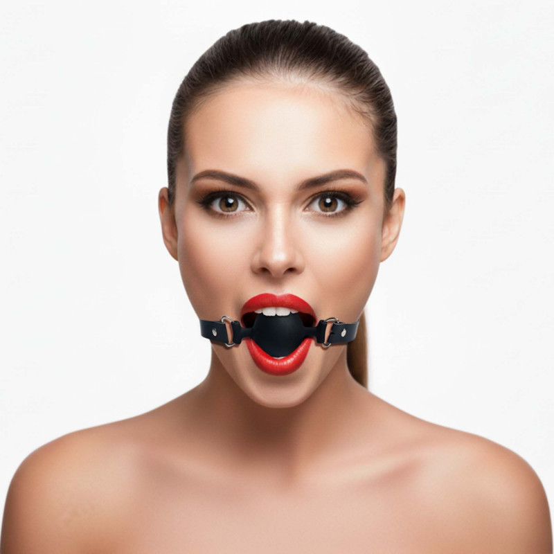 Силіконовий кляп Art of Sex - Phallus, вид збоку, натуральна шкіра, чорний