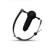 Кляп силиконовый с фаллоимитатором Art of Sex - Phallus, натуральная кожа, черный