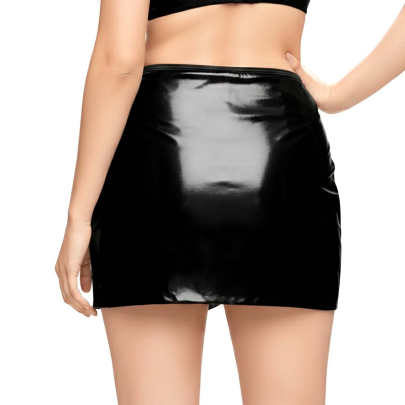 Чорна лакована спідниця Art of Sex Malibu, вид збоку, що підкреслює форму