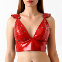 Лакований вініловий ліф з шипами Art of Sex - Mistress, червоний, розмір L