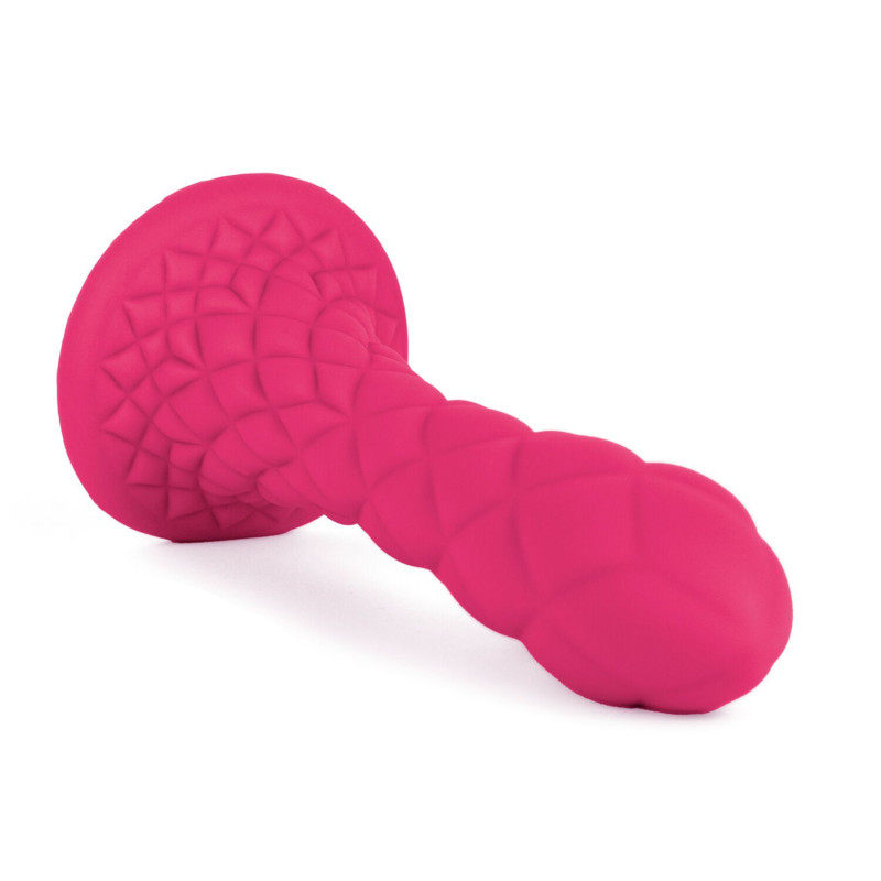 Фалоімітатор SilexD Fantasy Liquid Silicone Dreamy 7in Pink - вид збоку, демонструє вигнуту форму та реалістичний розмір.