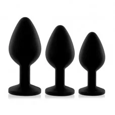 Набір силіконових анальних пробок із кристалом RIANNE S Booty Plug Set Black, діаметр 3,2см, 3,5см, 4,2см — Keks-Hub