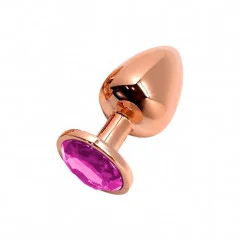 Металева анальна пробка Wooomy Tralalo Rose Gold Magenta M, діаметр 3,4 см, довжина 8 см